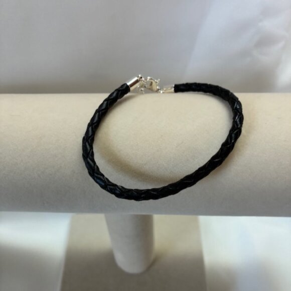 Bracelet - black leather braided band - Picture 1 of 2